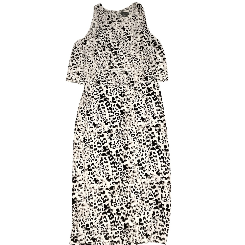 Vince Camaro women's leopard print‎ sleeveless sheath tiered layer midi dress XS